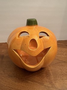 VINTAGE HALLOWEEN DECOR CERAMIC JACK O LANTERN CANDLE HOLDER