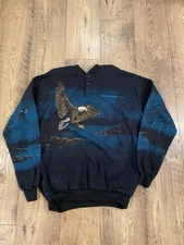Vintage Art Unlimited AOP Eagle Henley Sweatshirt Size Large