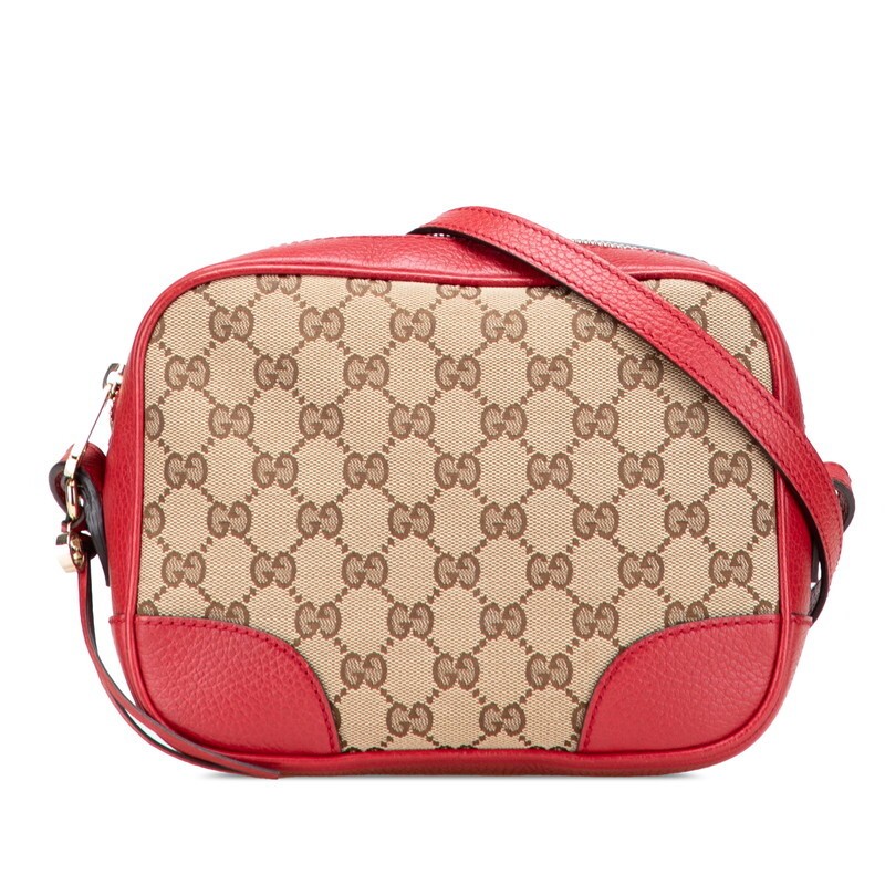 Gucci GG Canvas Shoulder Bag in Beige Red Leather Preowned 449413