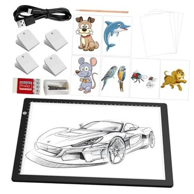  A4 Light Pad with 4 Clips, Ultra-Thin LED Light Board for A4 with Kits (Black)