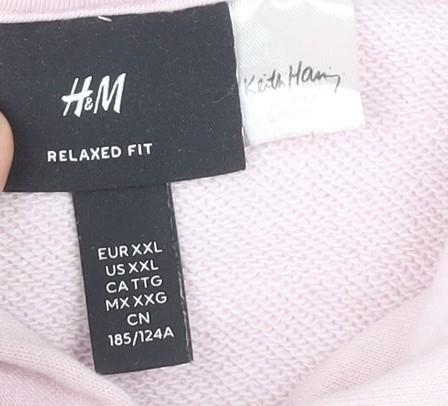 H&M Pink Keith Haring Unisex 2XL Pullover Hoodie - Picture 3 of 12