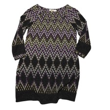 Aryeh Sweater Dress Womens Small Gray Chevron Knit 3/4 Sleeve Scoop Neck Stretch