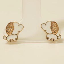 0.06ct Natural Diamond Puppy Stud Earrings 14k Gold Enamel Kids Jewelry Toddler
