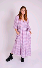 MuthaHood Tilly Maternity Wrap Dress with pockets - Pink/Purple Gingham