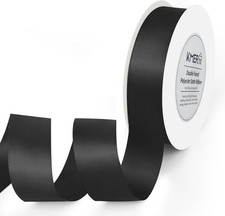 Solid Color Double Faced Black Satin Ribbon 1" x 25 Yards Ribbons Use for Bows B