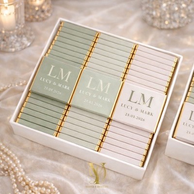 50 personalisierte dreifarbige Pralinen Hochzeit Empfang Gastgeschenke minimal