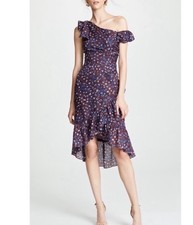 Ulla Johnson Uma Off Shoulder Midi Dress Sz 4 silk red blue 