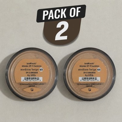 Pack of 2 bareMinerals Original Foundation N20 Medium Beige SPF 15 8g New Set