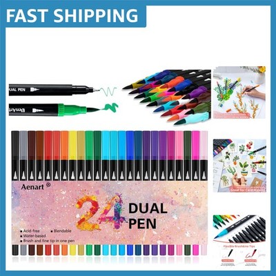 Artistic 24-Count Brush & Fine Point Markers   Ideal for Doodling & Lettering