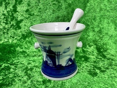 Delft Holland Mörser mit Pistill Windmühle Handbemalt Vintage 70er Top