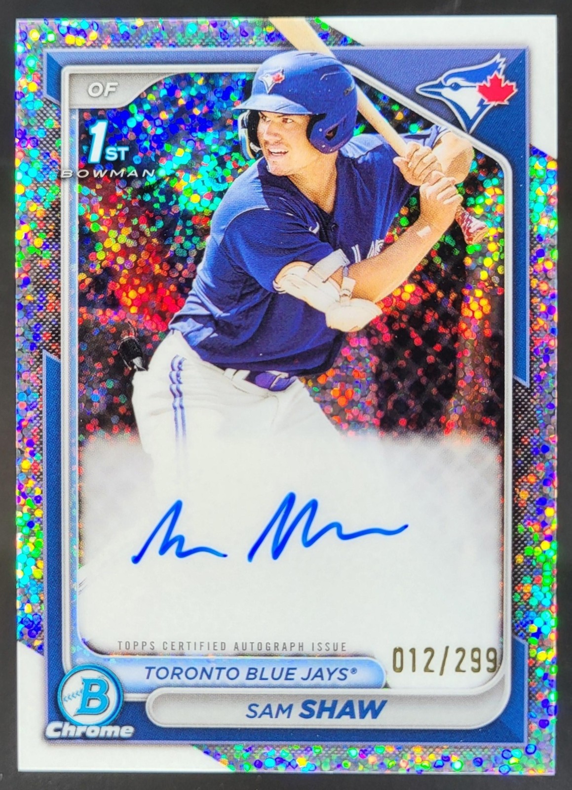 2024 Bowman Sam Shaw Chrome Auto Speckle Refractor /299 1st Blue Jays JE4
