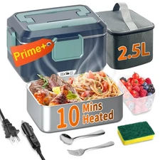 Electric Heated Lunch Box for Adults - 100W 2.5L Fast Heating Lunch Boxes Por...