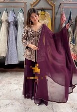 Traditional Wear Wine Heavy Georgette Top Palazzo With Dupatta For Festival