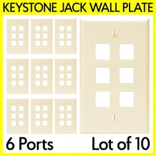 10 Pack Six Port Keystone Jack Wall Plate 6 Keystone Hole Wallplate - Ivory
