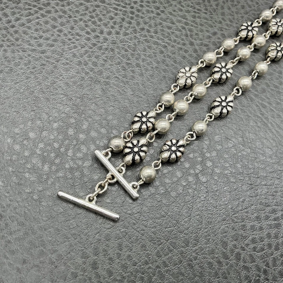 Pulsera Chaps Mujer Tono Plata Floral Cuentas Multi Hilo Cierre Palanca Joyería Foto 2 de 4