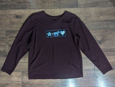 Christopher & Banks Womens Dark Burgundy Waffle Knit Shirt Embroidered Accents M
