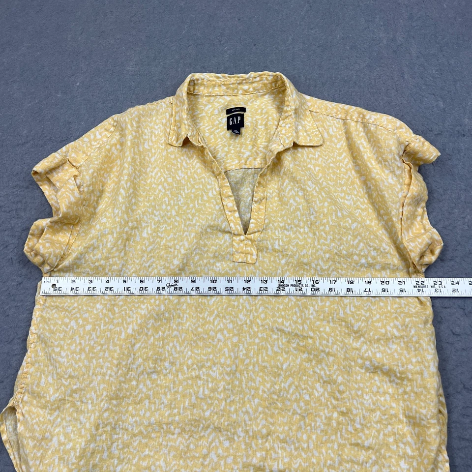 Camisa Gap Para Mujer XL Amarilla Floral 100% Lino Cuello Popover Top Beach Resort Foto 4 de 4