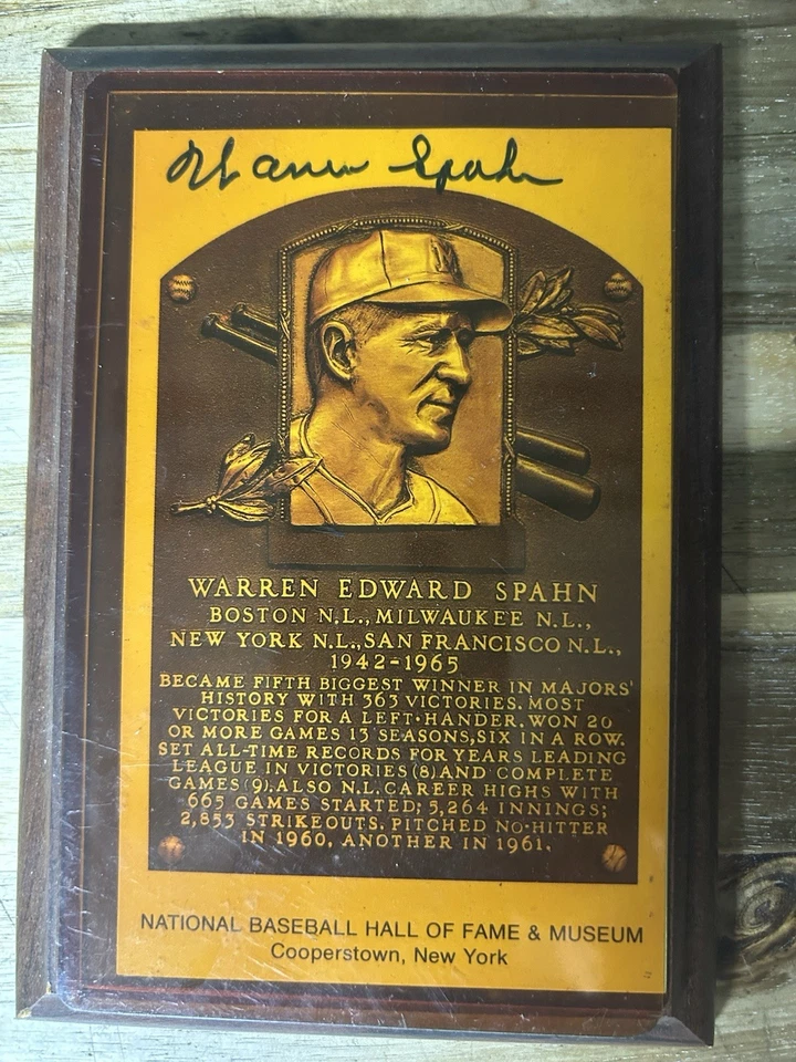 Autographed Warren Spahn National Baseball And Hall Of Fame Plaque - Image 2 of 2