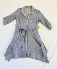PerSeption Concept Shirt Dress L Striped Cotton Lemon Print Tie Waist Coastal 
