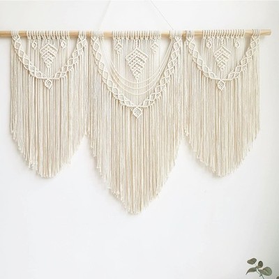 Großer Makramee Wandbehang Boho Blatt gewebter Wandteppich 110x80cm
