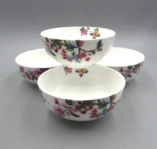 Mikasa Bone China BUTTERFLY GARDEN Fruit / Dessert Bowls - Set of Four - New