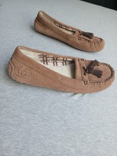Ugg Slippers Womens 6 Moccasin Fur Lined Cozy Comfort Chestnut Tassel Sheepskin