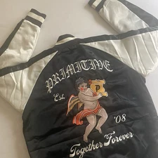 Primitive Satin Bomber Jacket Men M Retro Skater Streetwear Lined Snap Button