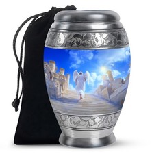 White Angel Burial Large Urn For Ashes Adult Father  Mother 10 Inch 