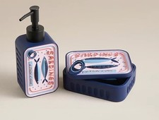Blue Sardine Soap Dispenser & Lidded Pot - Set of 2, Bathroom home decoration