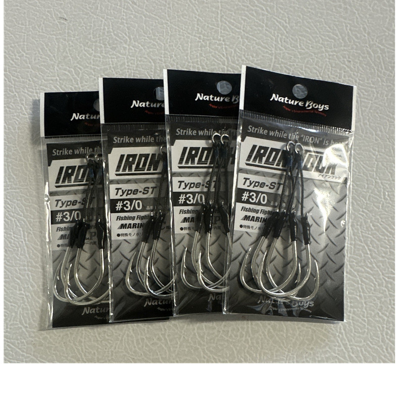 NatureBoys IRON Type-ST Assist Hooks #3/0 3-Pack Saltwater Steel Silver/Black