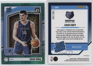 2024 Panini Donruss Optic Rated Green Hyper Prizm /249 Zach Edey #288 Rookie RC