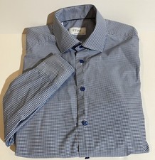 Eton Contemporary Dress Shirt Mens 15.5-39 Slim Fit Blue Gingham Cotton Blend