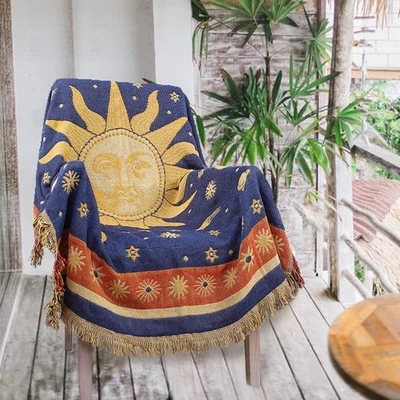 JIABOLANG Hippie Throw Blanket Sun Moon Stars Boho Throw Blankets Celestial Tapestry Doubl