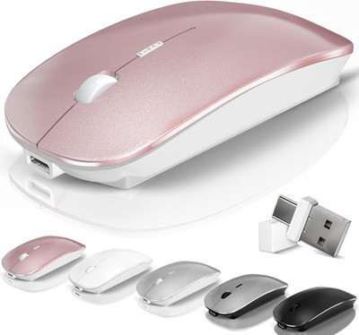 Mouse inalambrico bluetooth recargable silencioso dual 24 GHz USBA C rosa laptop