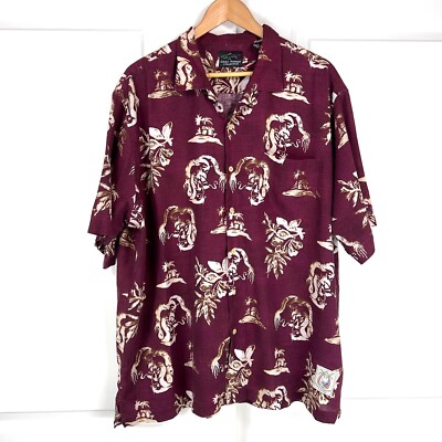 Greg Norman Collection Mens Shirt Size XL Linen Rayon Short Sleeve Burgundy Red