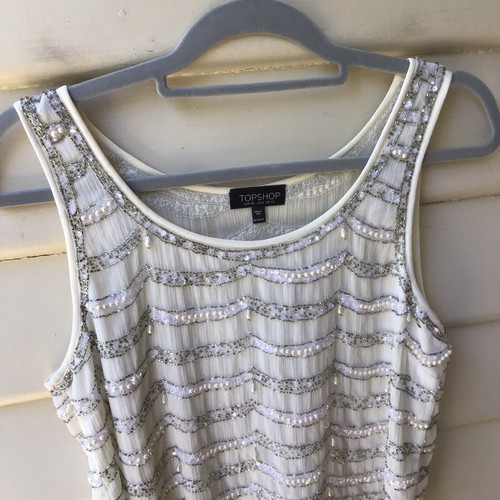 Topshop Ivory Beaded Shell Top Sequins Pearls Drops 12 M Cocktail New Year’s Eve - Picture 2 of 7