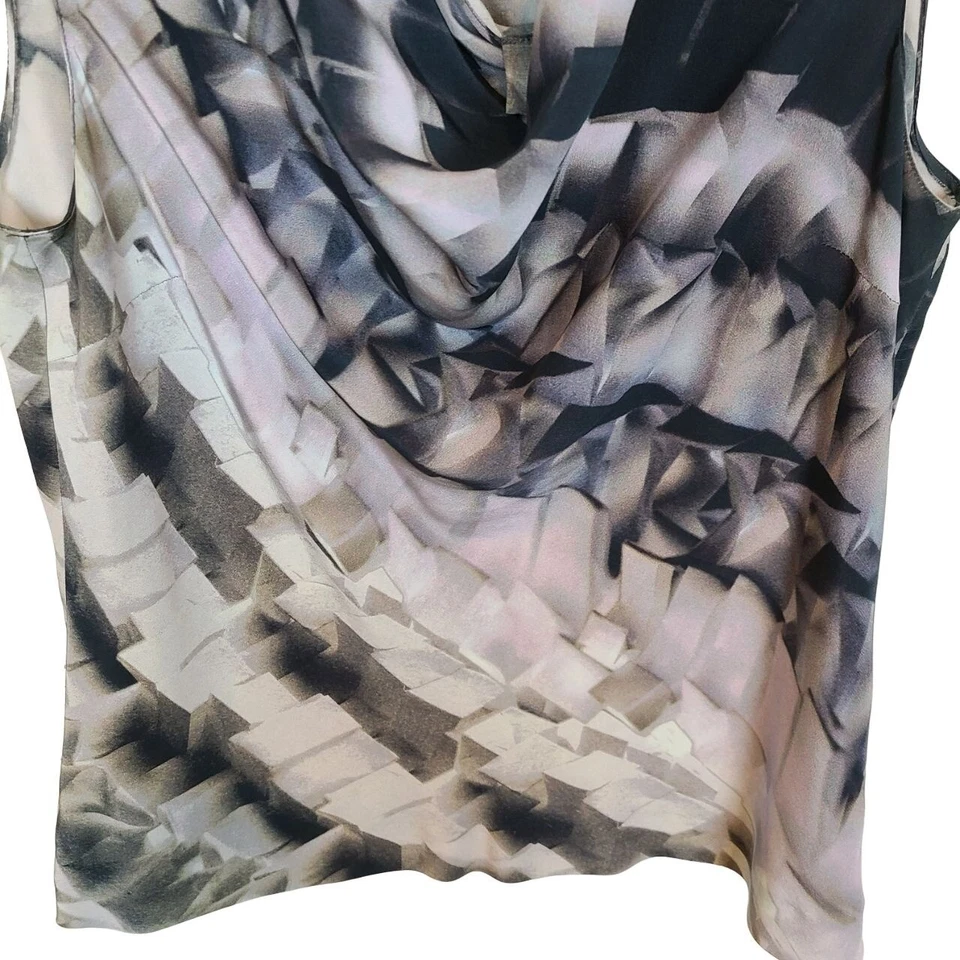 Blusa de seda con cuello de vaca geométrica sin mangas gris M colección Nordstrom para mujer Foto 3 de 4