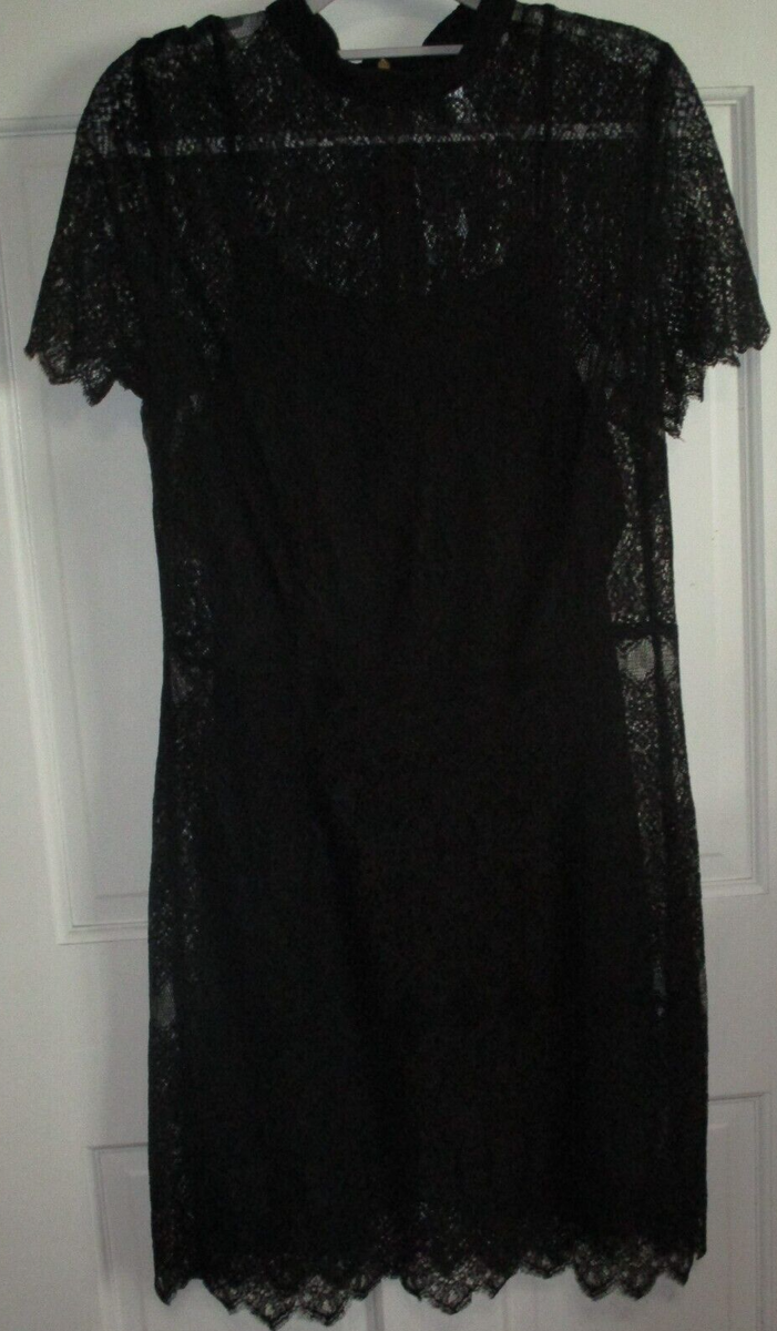 New Kensie Black Lace Dress Size L Juniors Lined Gold Zip Cocktail Party  Formal