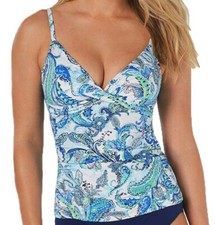 Lauren Ralph Women's Fiesta Paisley Slimming Swim Tankini Top, Blue, 8, 12