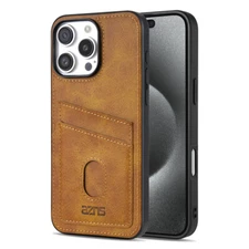 For iPhone 16 17 Pro Max 15 14 13 12 Leather Slim Case with 2 Credit Card Holder