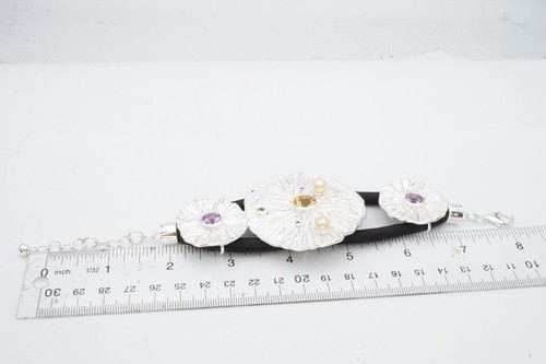 Sterling Silver 925 Citrine Amethyst Pearl Flower Bracelet 7.5" - Picture 8 of 11