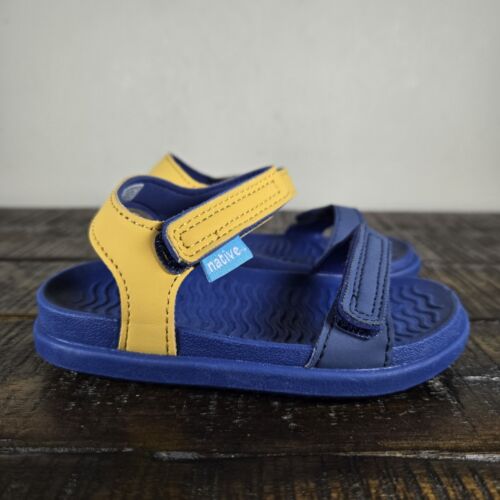 Native Charley Kinder Größe C6 wasserdichte Riemensandalen Schuhe blau gelb - Bild 1 von 10