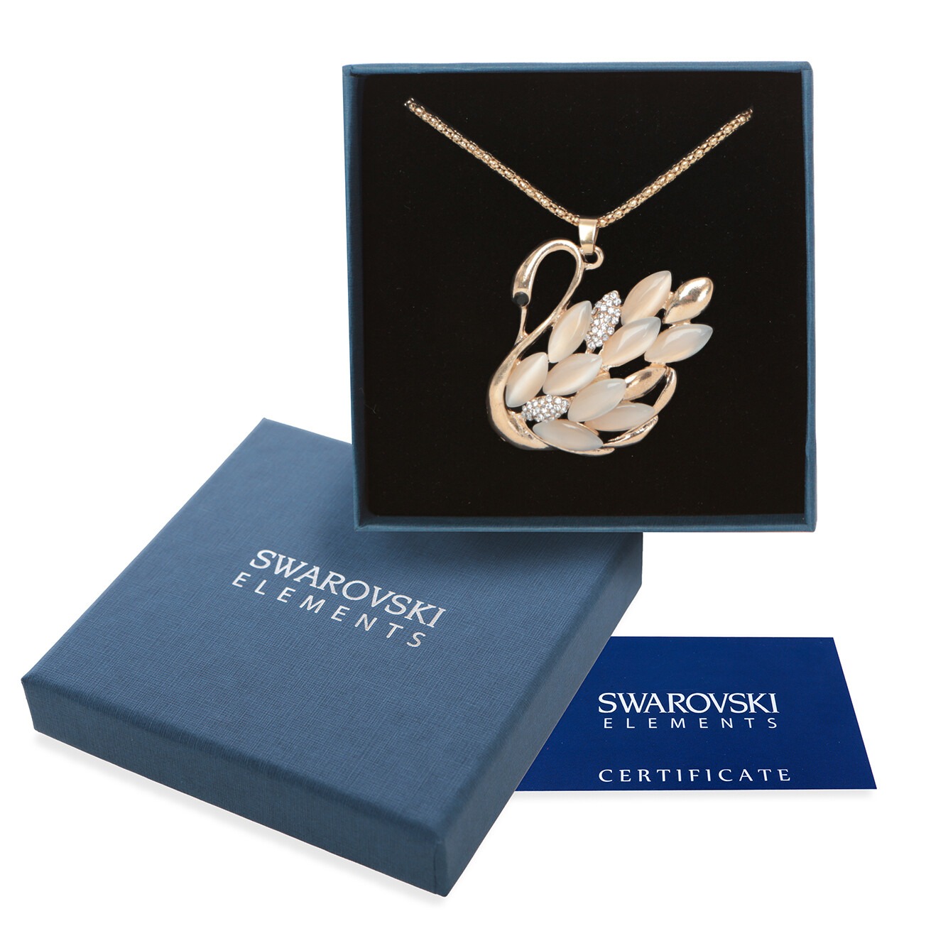 Gold Swan Necklace with Swarovski Crystals and Nacre by G4Love-image