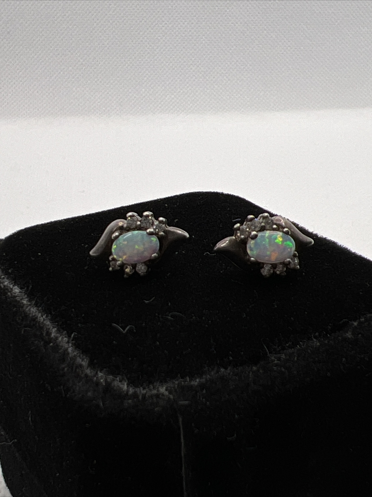 Solid 925Sterling Silver Created Opal & White CZ … - image 9