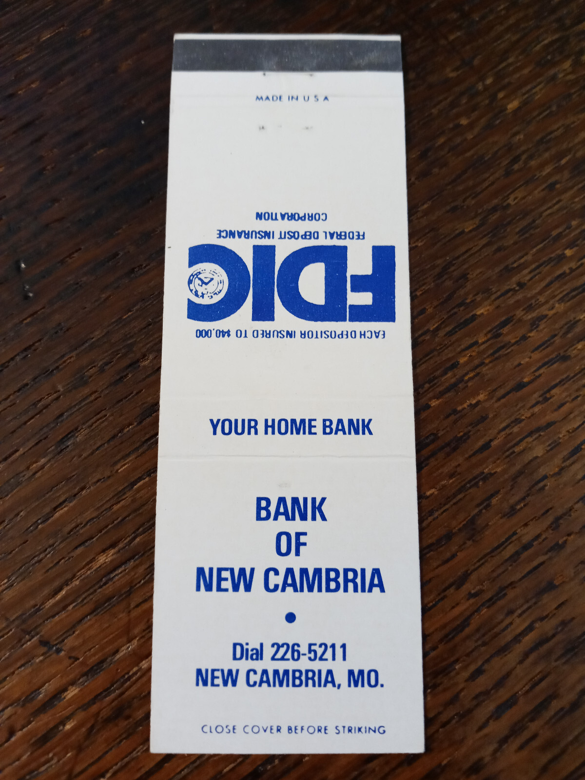 Vintage Matchbook Bank Of New Cambria, MO eBay