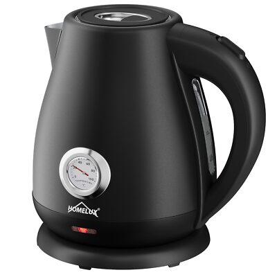 2200W Wasserkocher Edelstahl mit Temperaturanzeige 1,7L Schwarz Retro Kabellos