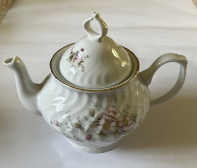 Vintage Alba Lulia Porzellan Bone China Floral große Teekanne Made in Romania