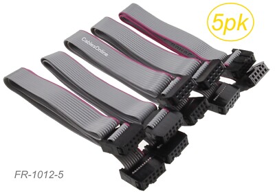 5-Pack 1ft. (2x5) Female to Female 2.54mm-Pitch 10-wire IDC Flat Ribbon Cables