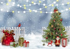 10x8ft Xmas Tree Rustic Wood Fence Winter Snow Photo Background Vinyl Backdrop