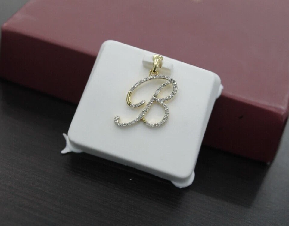 Colgante de diamantes pavé natural con dije de letra inicial B colgante alfabeto de plata 925 Foto 2 de 4